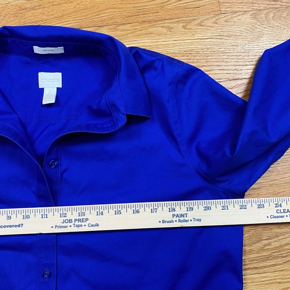 Chicos No Iron Button Down Shirt Womens 2 Blue 3/4 Sleeve Professional Classic - Picture 3 of 7